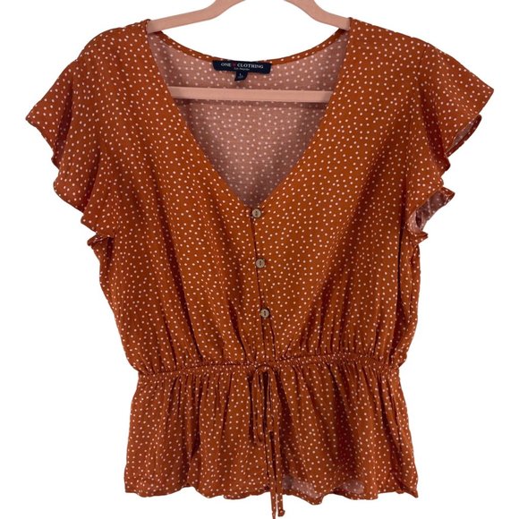 one clothing Tops - SOLD One Clothing Los Angeles Women's Size Large Orange & White Polka Dot Top